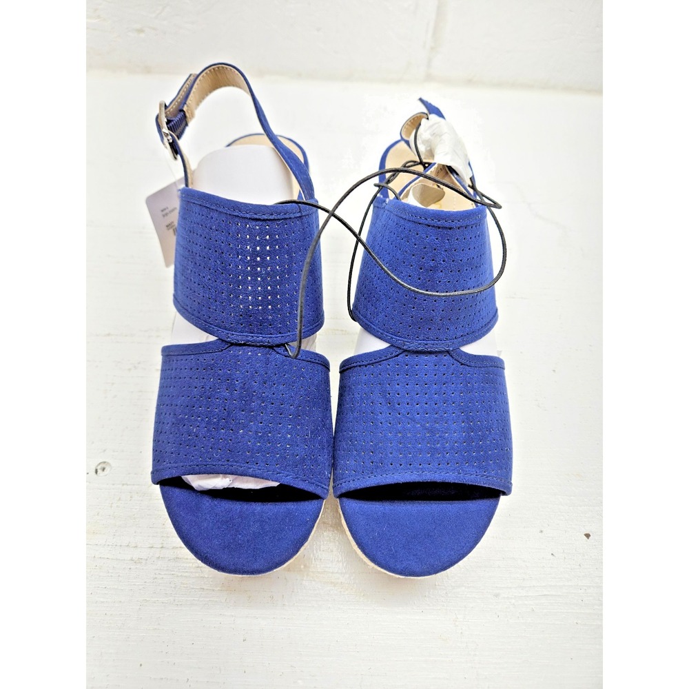 Liz Claiborne Hadley Rope Wedge Heel Sandal 8M Blue Memory Foam NIB